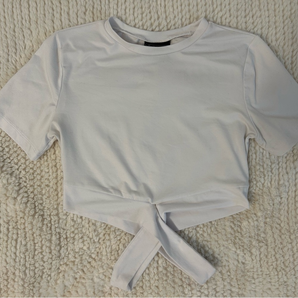 White Athletic Tie-Front Crop Top